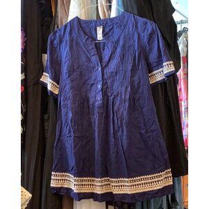 Floreat Anthropologie Embroidered Blue Peasant Pintuck Top S